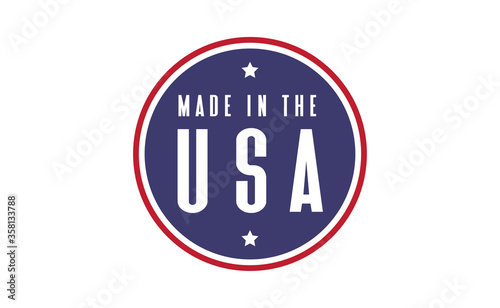 Made in USA badge. United States of America flag colors. American patriotism sign.