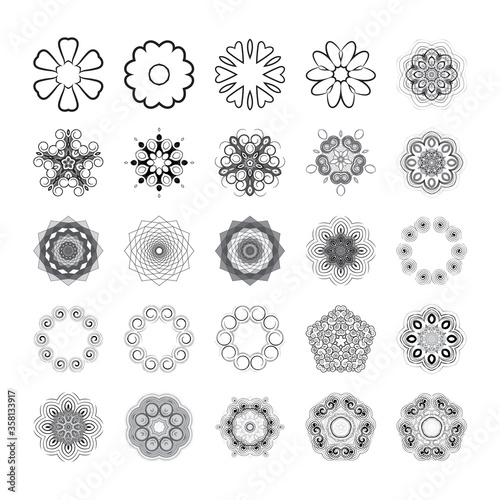 Circular drawing, mandalas for your projects. Set of abstract design elements.