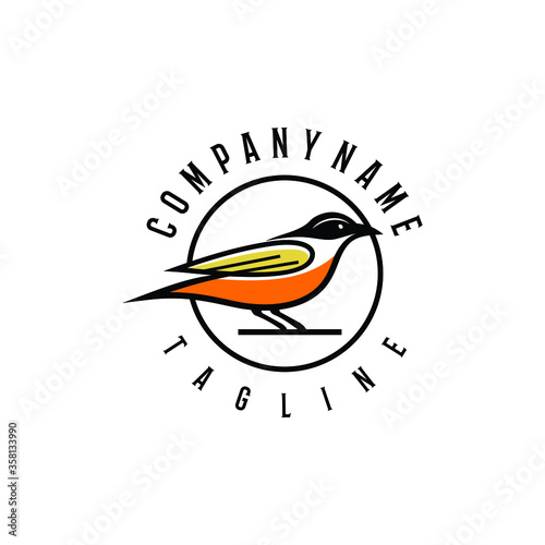 Oriole bird logo design template. Awesome a oriole bird with circle logo. A oriole bird line art logotype.