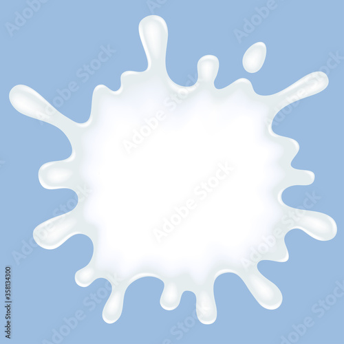 Splash with pouring milk on blue background