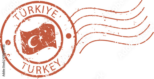 Postal grunge stamp 'Turkey''. Turkish flag in the middle.
