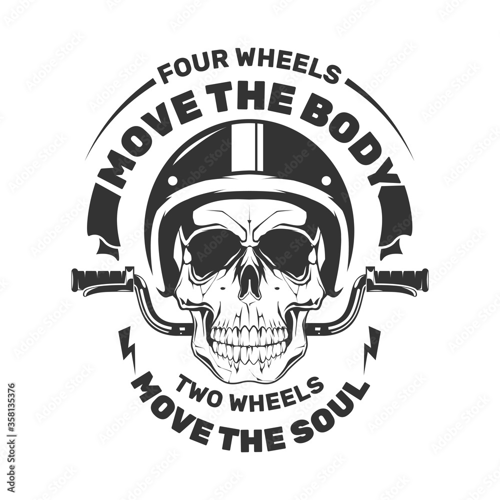Motorcycle skull with helmet. motorbike emblem. Illustration for t-shirt print. Vector fashion illustration 