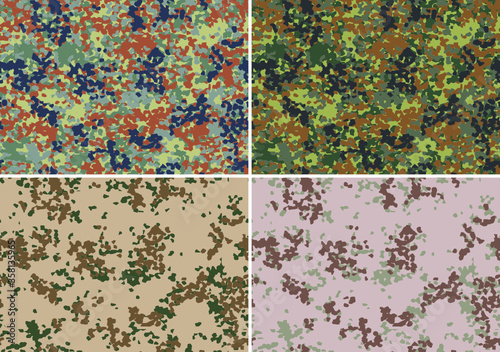 Set of german flecktarn camouflage seamless patterns.Woodland and desert style