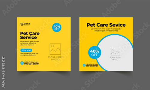 Pet care social media post or web banner template. Pet care service promotional banner. Pet shop bundle stories