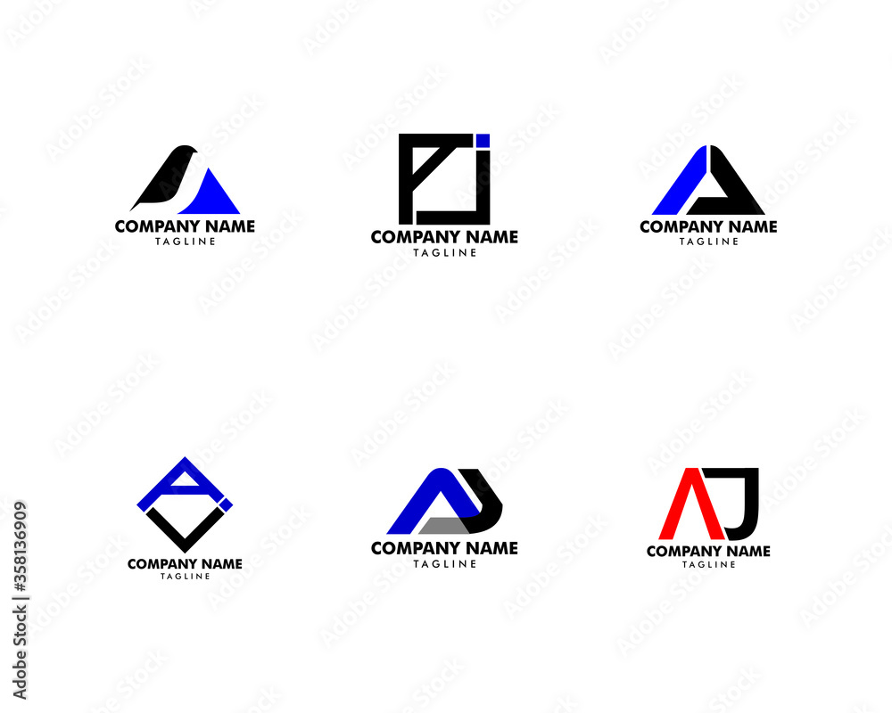 Set of Initial Letter AJ Logo Template Design Set of Initial Letter AJ Logo Template Design