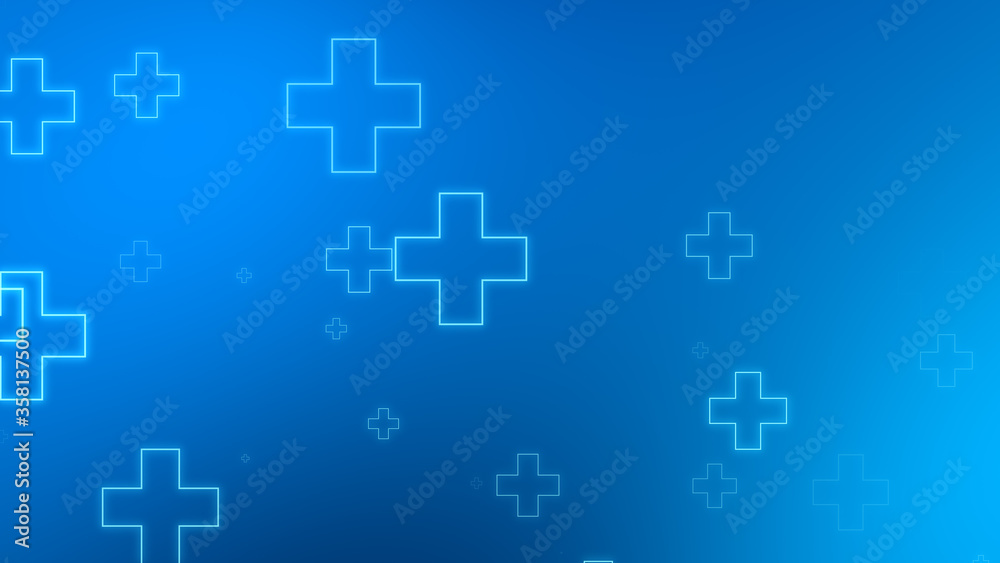 Medical health blue cross neon light shapes pattern background. Abstract healthcare technology and science concept. Medical health blue cross neon light shapes pattern background. Abstract healthcare technology and science concept.