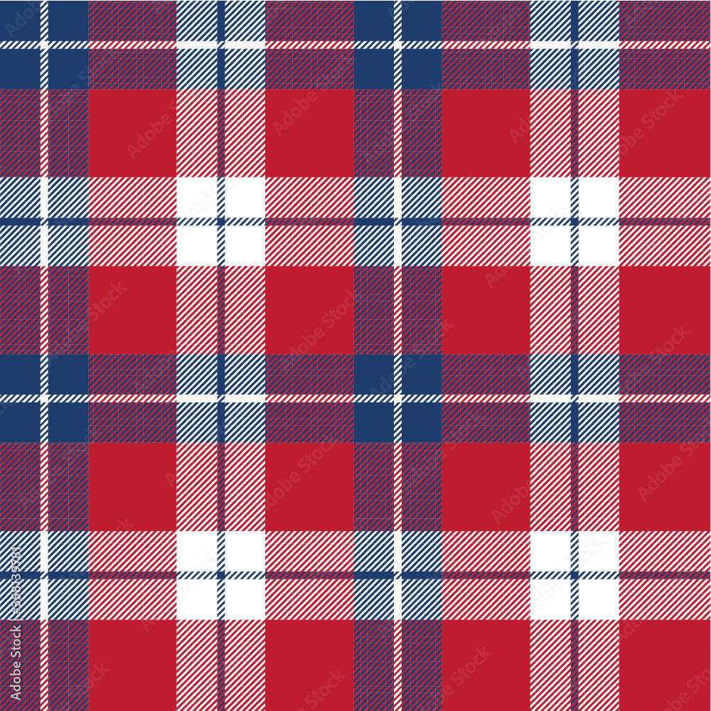 Plaid seamless pattern. Red, blue, white stripes Plaid seamless pattern. Red, blue, white stripes