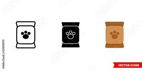 Dog food icon of 3 types. Isolated vector sign symbol.