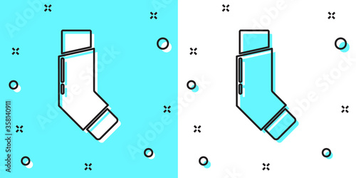 Black line Inhaler icon isolated on green and white background. Breather for cough relief, inhalation, allergic patient. Random dynamic shapes. Vector Illustration