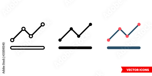 Line chart icon of 3 types. Isolated vector sign symbol.