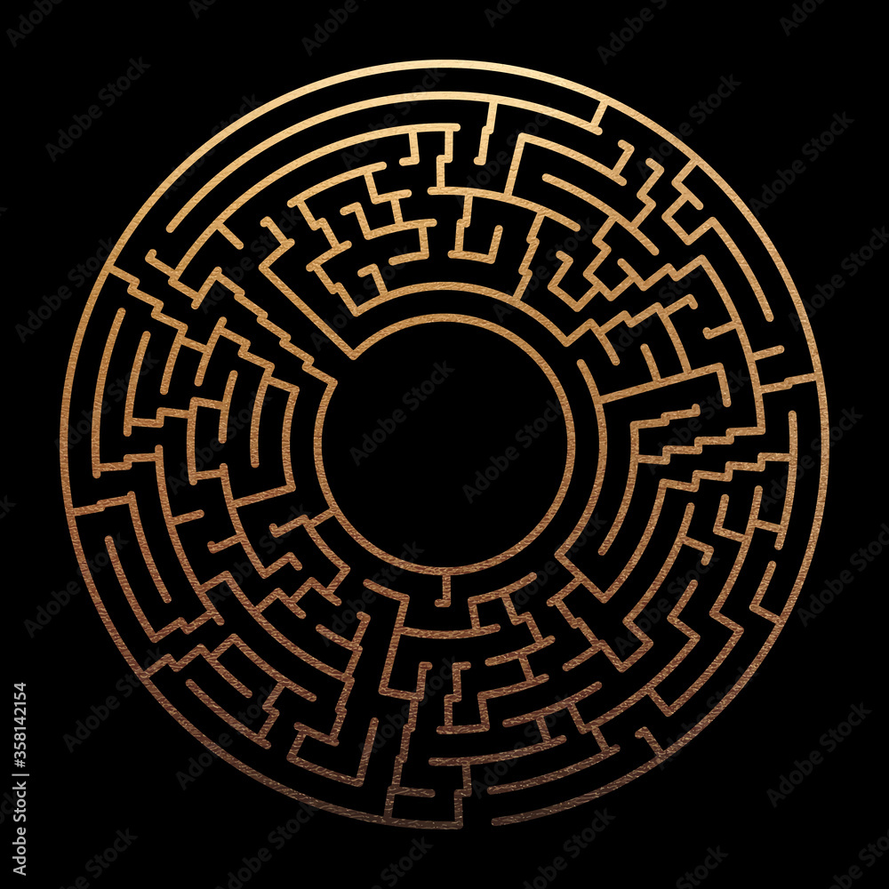 Minimal Poster with Circle Maze. Vector Design with Gold Texture Minimal Poster with Circle Maze. Vector Design with Gold Texture