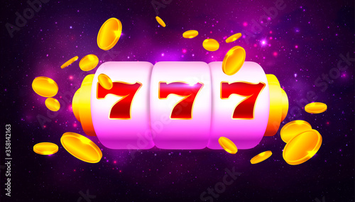 Spin and Win Slot Machine. Trendy Casino Design with Space Background