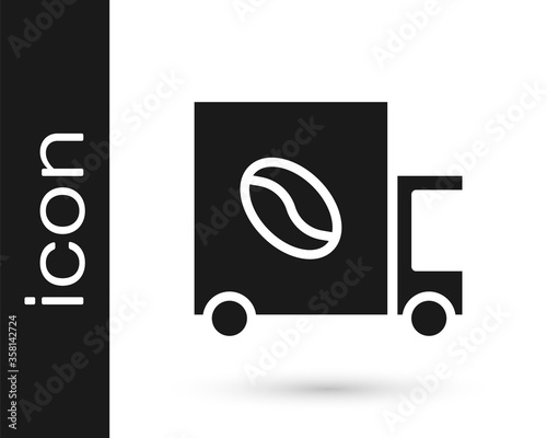 Grey Coffee street truck machine icon isolated on white background. Delivery coffee. Vector Illustration