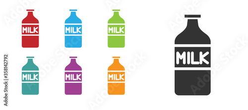 Black Closed glass bottle with milk icon isolated on white background. Set icons colorful. Vector Illustration