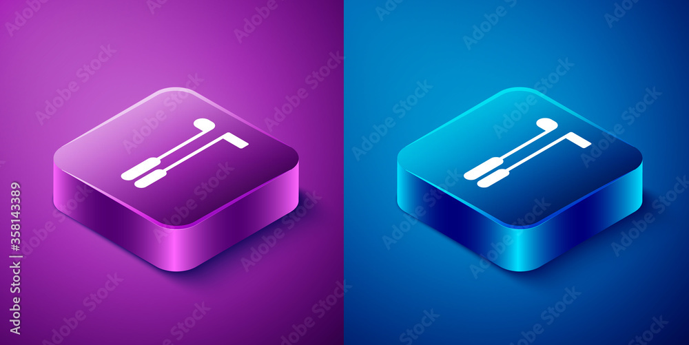 Isometric Golf club icon isolated on blue and purple background. Square button. Vector Illustration Isometric Golf club icon isolated on blue and purple background. Square button. Vector Illustration