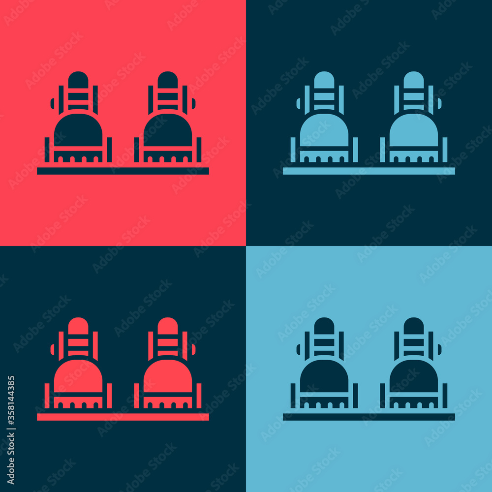 Pop art Snowboard icon isolated on color background. Snowboarding board icon. Extreme sport. Sport equipment. Vector Illustration