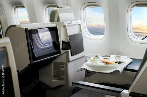 Airplane cabin interior view
