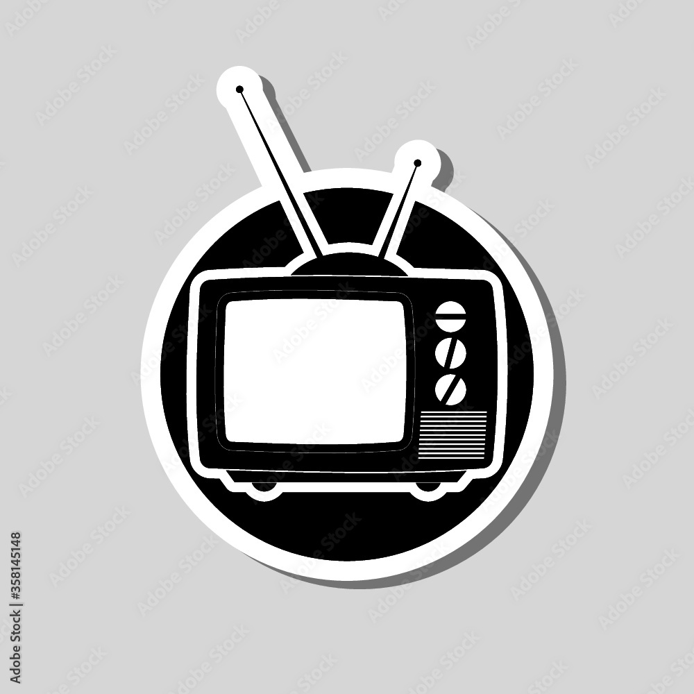 Old tv sticker icon isolated on gray background Old tv sticker icon isolated on gray background