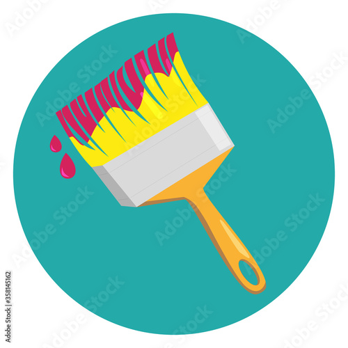 Vector image of brush icon on blue circle background.