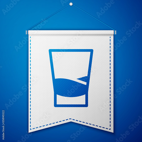 Blue Glass of vodka icon isolated on blue background. White pennant template. Vector Illustration
