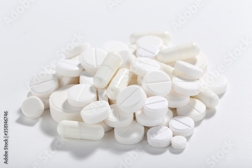 Medicine pills on white background
