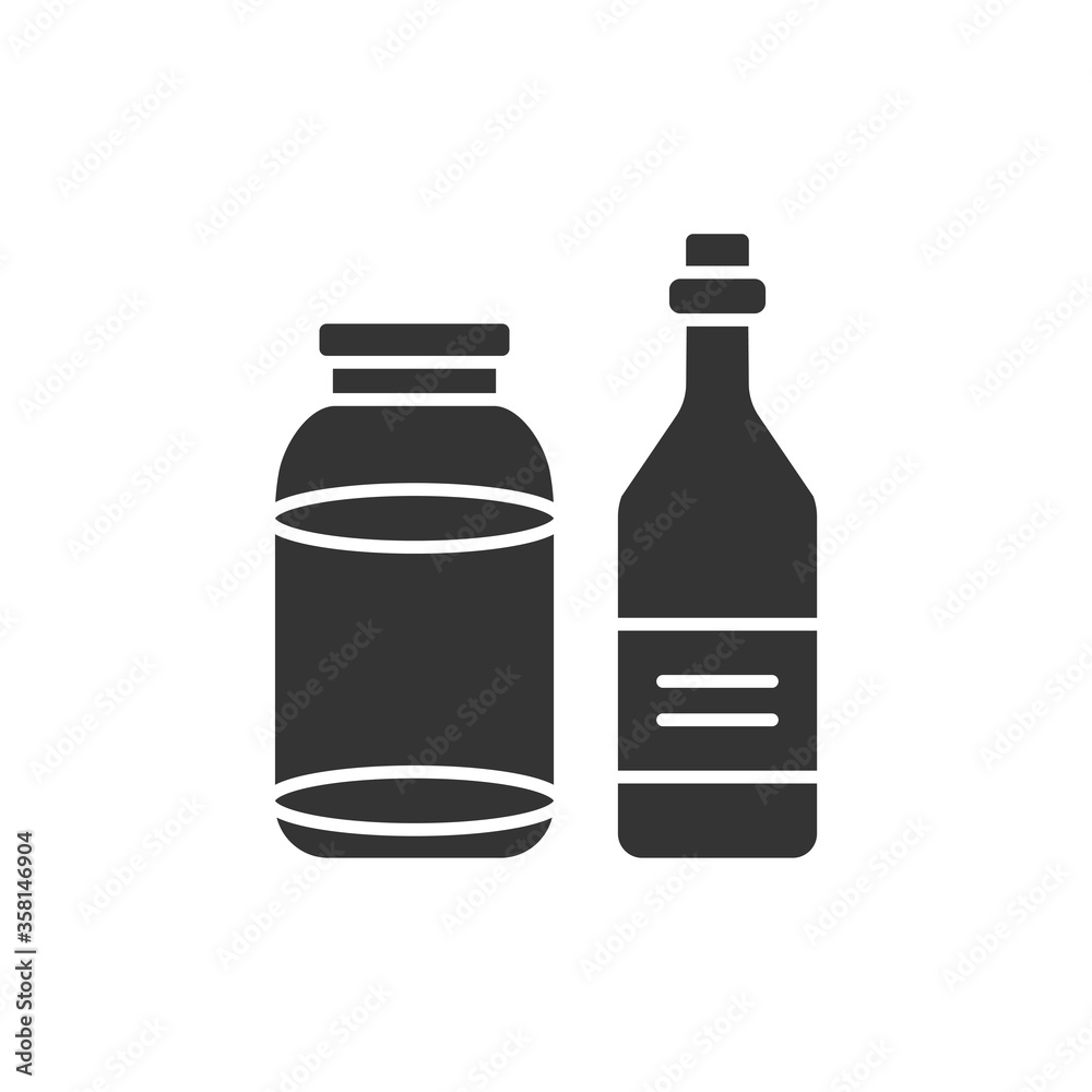 Reusable bottle and jar glyph black icon. Zero waste lifestyle. Eco friendly. Sign for web page, app, promo. UI UX GUI design element