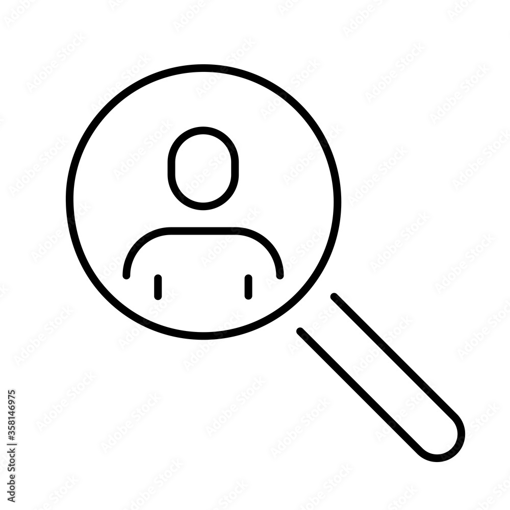 A simple icon of a person under a magnifying glass. A simple icon of a person under a magnifying glass.