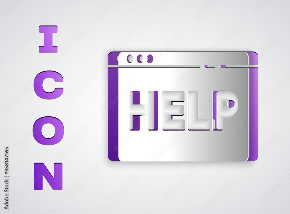 Paper cut Browser help icon isolated on grey background. Internet communication protocol. Paper art style. Vector Illustration Paper cut Browser help icon isolated on grey background. Internet communication protocol. Paper art style. Vector Illustration