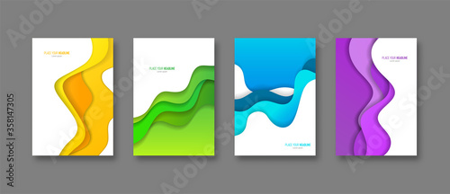 Set of Vertical banners with abstract background paper cut shapes for  business presentations. 