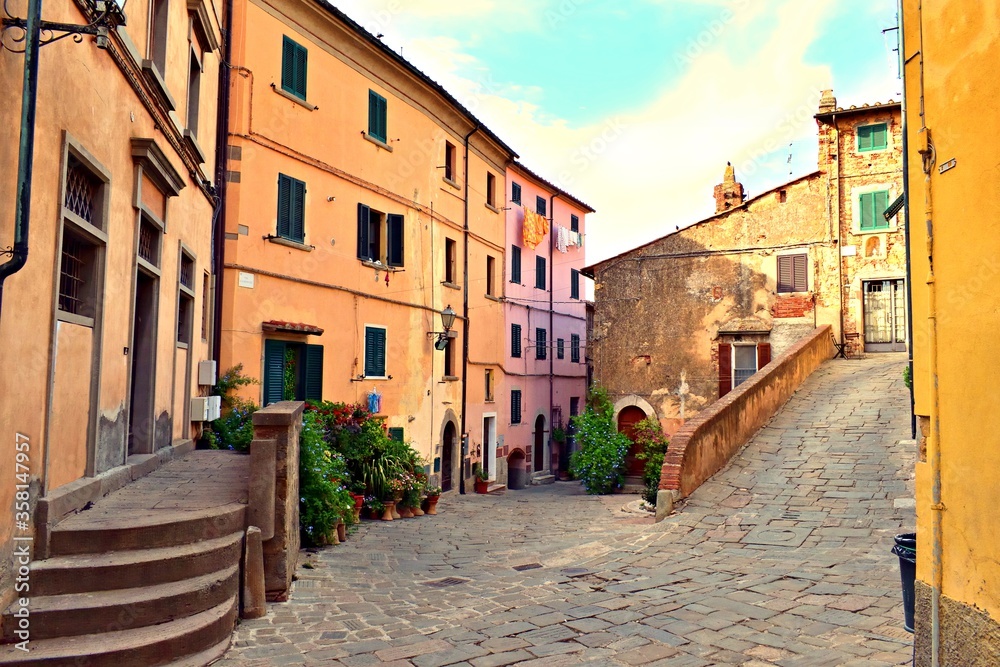 a glimpse of the characteristic medieval village of Castagneto Carducci in Tuscany Italy, where the poet Giosuè Carducci lived
