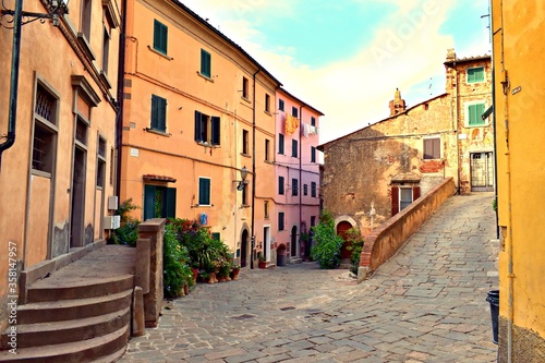 a glimpse of the characteristic medieval village of Castagneto Carducci in Tuscany Italy  where the poet Giosu   Carducci lived 