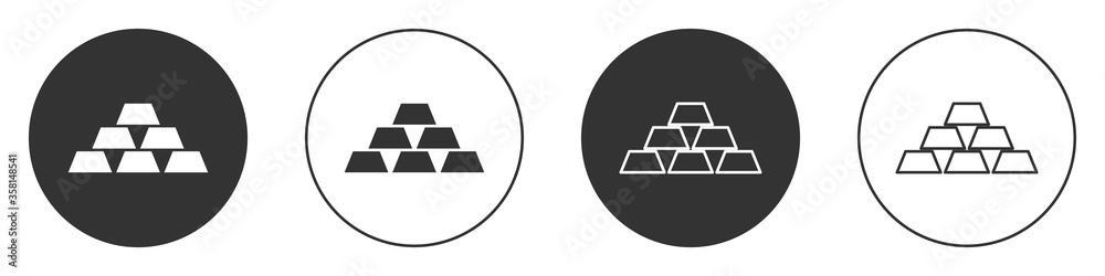 Black Gold bars icon isolated on white background. Banking business concept. Circle button. Vector Illustration Black Gold bars icon isolated on white background. Banking business concept. Circle button. Vector Illustration