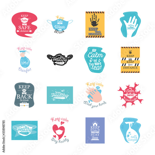 set icons for coronavirus prevention, stay healthy