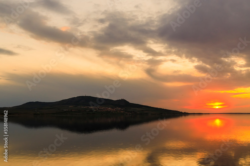 Sunset over Nove Mlyny lake in Palava region  Southern Moravia  Czech Republic