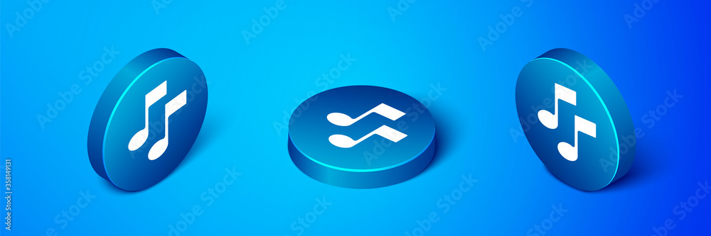 Isometric Music note, tone icon isolated on blue background. Blue circle button. Vector Illustration Isometric Music note, tone icon isolated on blue background. Blue circle button. Vector Illustration