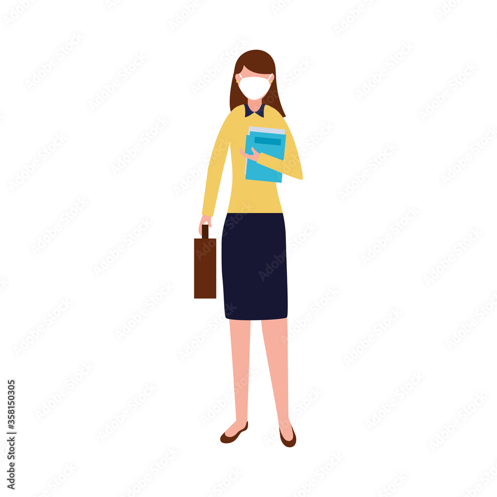 Woman with medical mask and book vector design Woman with medical mask and book vector design