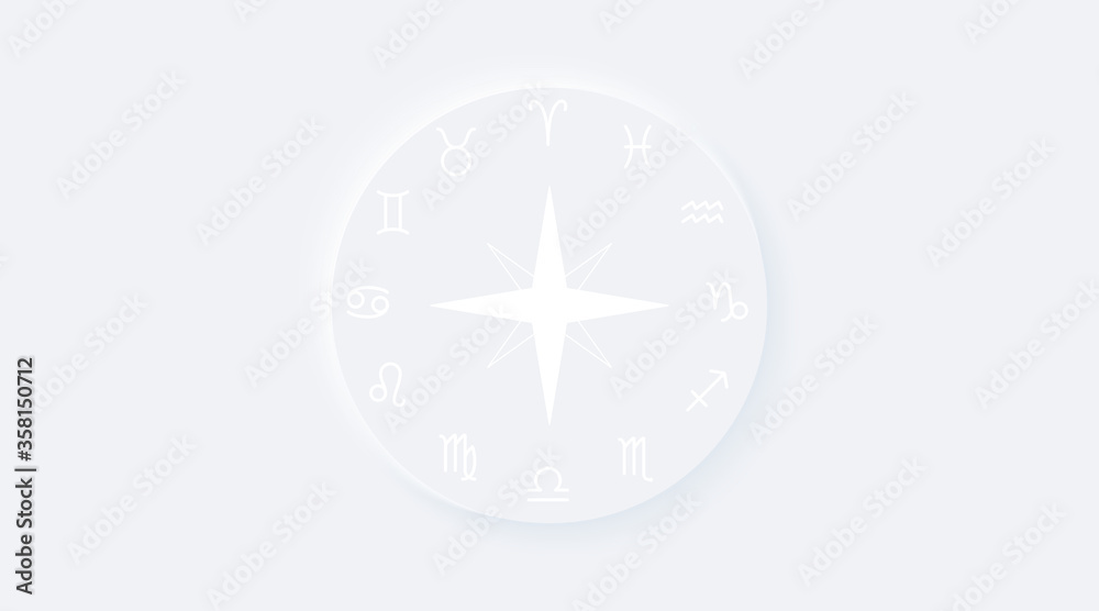 Bright white gradient buttons with horoscope zodiac signs. Neumorphic effect icons. Shaped figure in trendy soft 3D style. Circle ellipse and astrological pictogram symbols Bright white gradient buttons with horoscope zodiac signs. Neumorphic effect icons. Shaped figure in trendy soft 3D style. Circle ellipse and astrological pictogram symbols