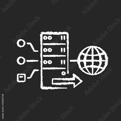 Forward proxy chalk white icon on black background. Internet accessibility and firewall bypassing. Cyber security. VPS for user anonymity and protection. Isolated vector chalkboard illustration