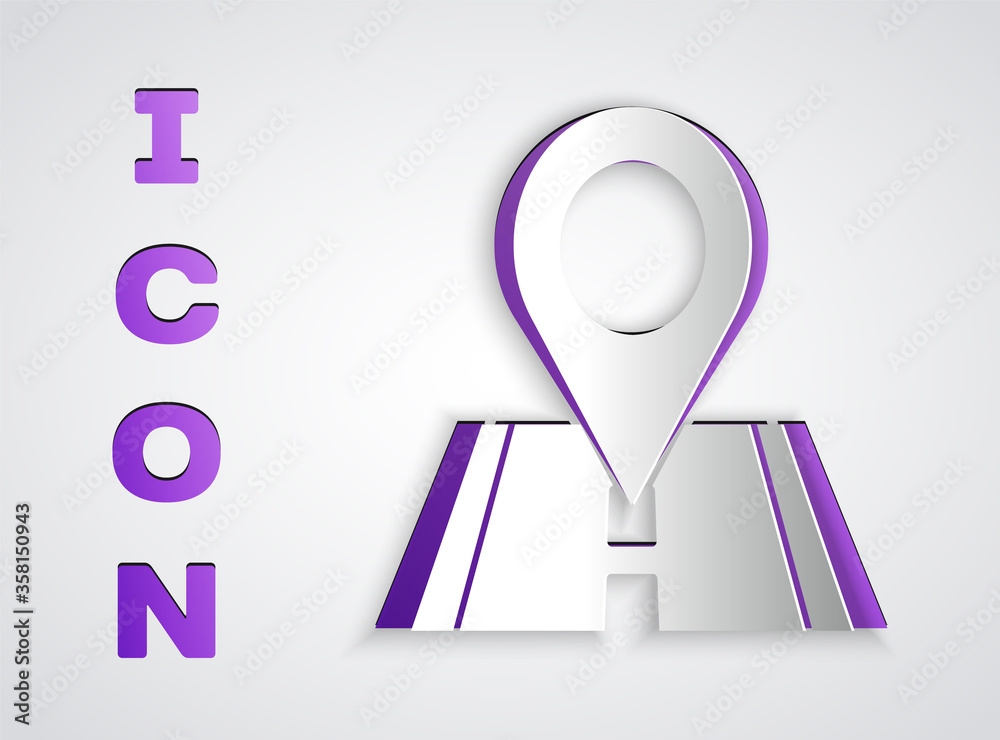 Paper cut Map pin icon isolated on grey background. Navigation, pointer, location, map, gps, direction, place, compass, search concept. Paper art style. Vector Paper cut Map pin icon isolated on grey background. Navigation, pointer, location, map, gps, direction, place, compass, search concept. Paper art style. Vector