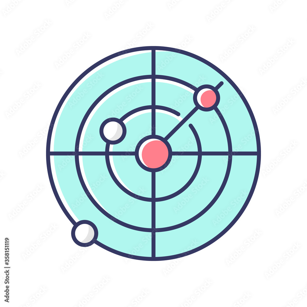 Sonar RGB color icon. Radio wave scanning, obstacle detection technology for nautical vessels. Maritime navigation. Navigational radar isolated vector illustration Sonar RGB color icon. Radio wave scanning, obstacle detection technology for nautical vessels. Maritime navigation. Navigational radar isolated vector illustration
