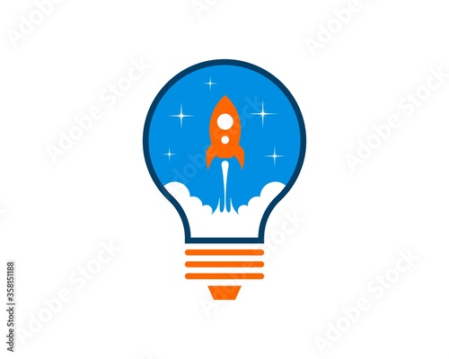 Bulb with rocket launch logo