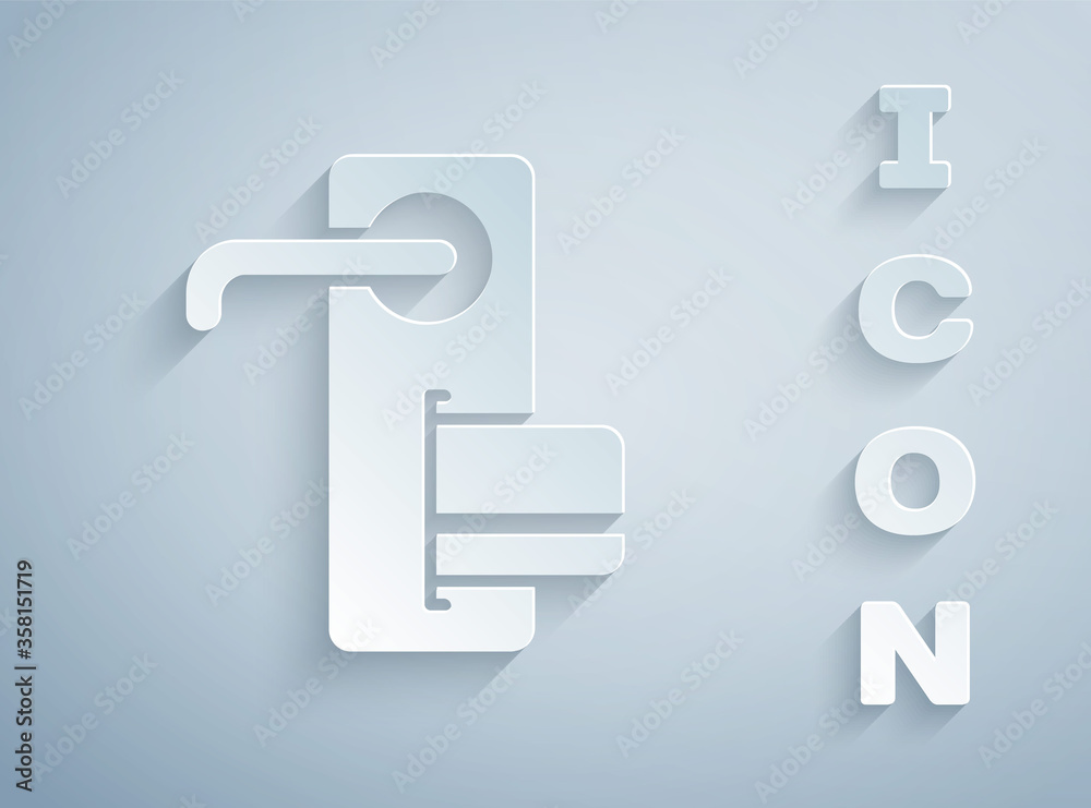 Paper cut Digital door lock with wireless technology for unlock icon isolated on grey background. Door handle sign. Security smart home. Paper art style. Vector Illustration Paper cut Digital door lock with wireless technology for unlock icon isolated on grey background. Door handle sign. Security smart home. Paper art style. Vector Illustration