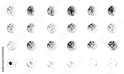 Sponge imprint circle texture hand drawn vector print. Set of round elements isolated on white background