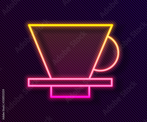 Glowing neon line V60 coffee maker icon isolated on black background. Vector Illustration
