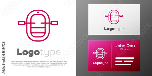 Logotype line Rafting boat icon isolated on white background. Inflatable boat with paddles. Water sports, extreme sports, holiday, vacation. Logo design template element. Vector Illustration