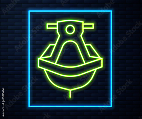 Glowing neon line Jet ski icon isolated on brick wall background. Water scooter. Extreme sport. Vector Illustration