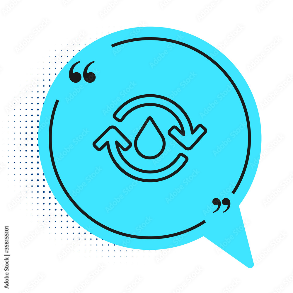 Black line Recycle clean aqua icon isolated on white background. Drop of water with sign recycling. Blue speech bubble symbol. Vector Illustration Black line Recycle clean aqua icon isolated on white background. Drop of water with sign recycling. Blue speech bubble symbol. Vector Illustration