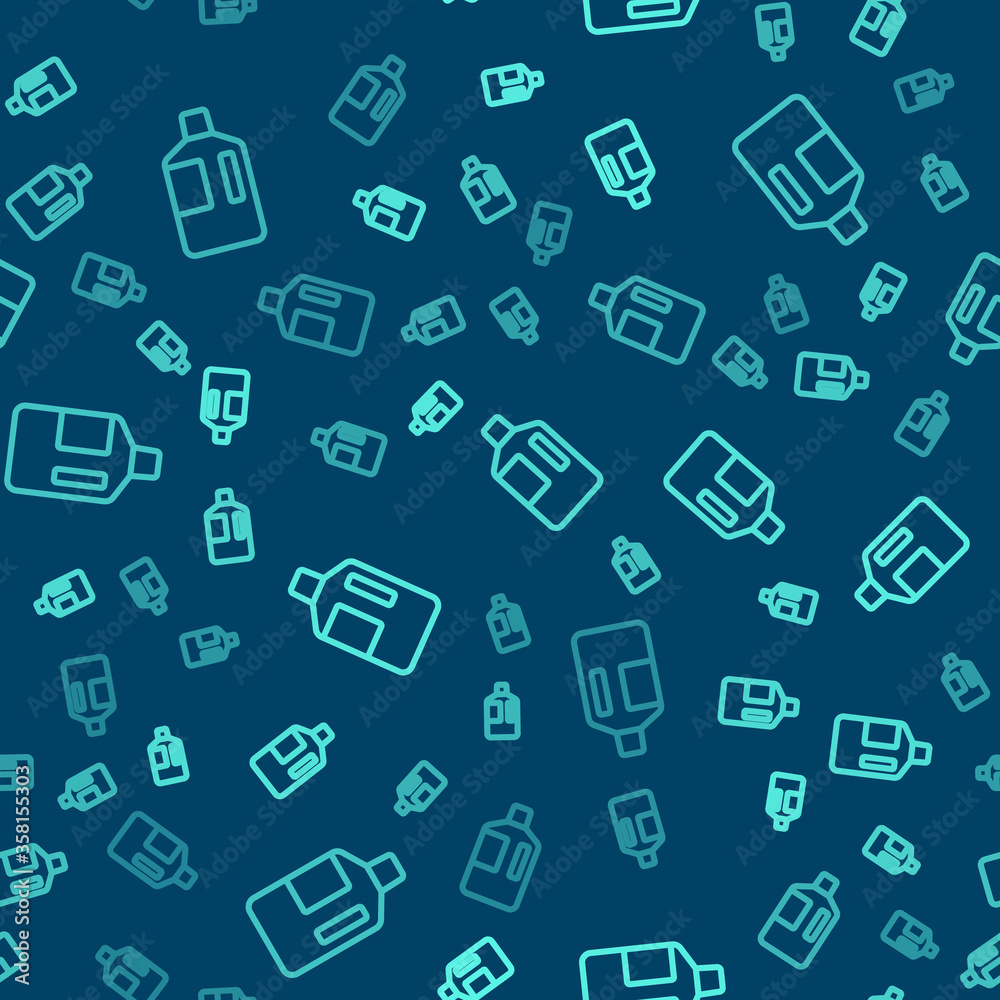 Green line Big bottle with clean water icon isolated seamless pattern on blue background. Plastic container for the cooler. Vector Illustration Green line Big bottle with clean water icon isolated seamless pattern on blue background. Plastic container for the cooler. Vector Illustration