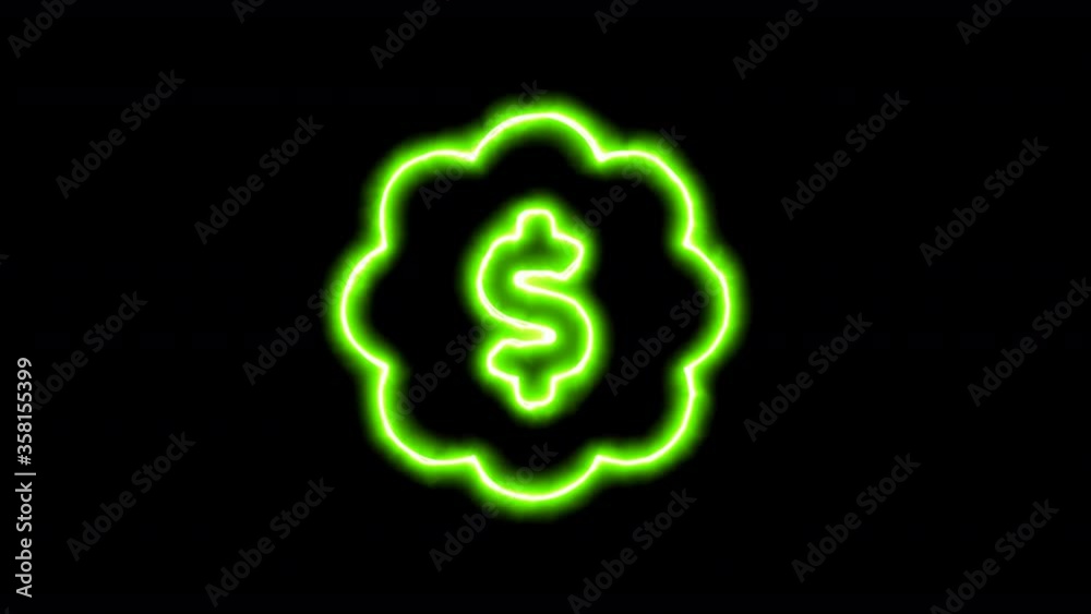 The appearance of the green neon symbol badge dollar. Flicker, In - Out. Alpha channel Premultiplied - Matted with color black The appearance of the green neon symbol badge dollar. Flicker, In - Out. Alpha channel Premultiplied - Matted with color black