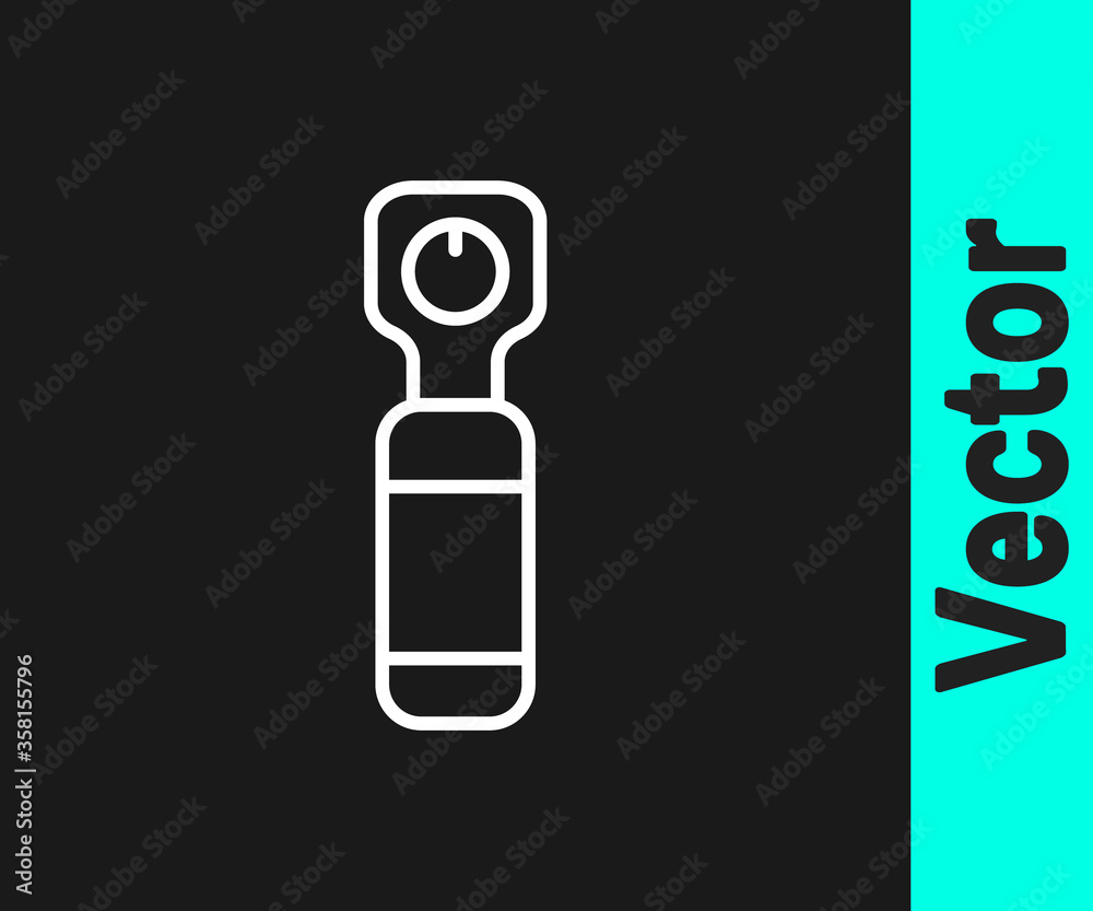 White line Bottle opener icon isolated on black background. Vector Illustration
